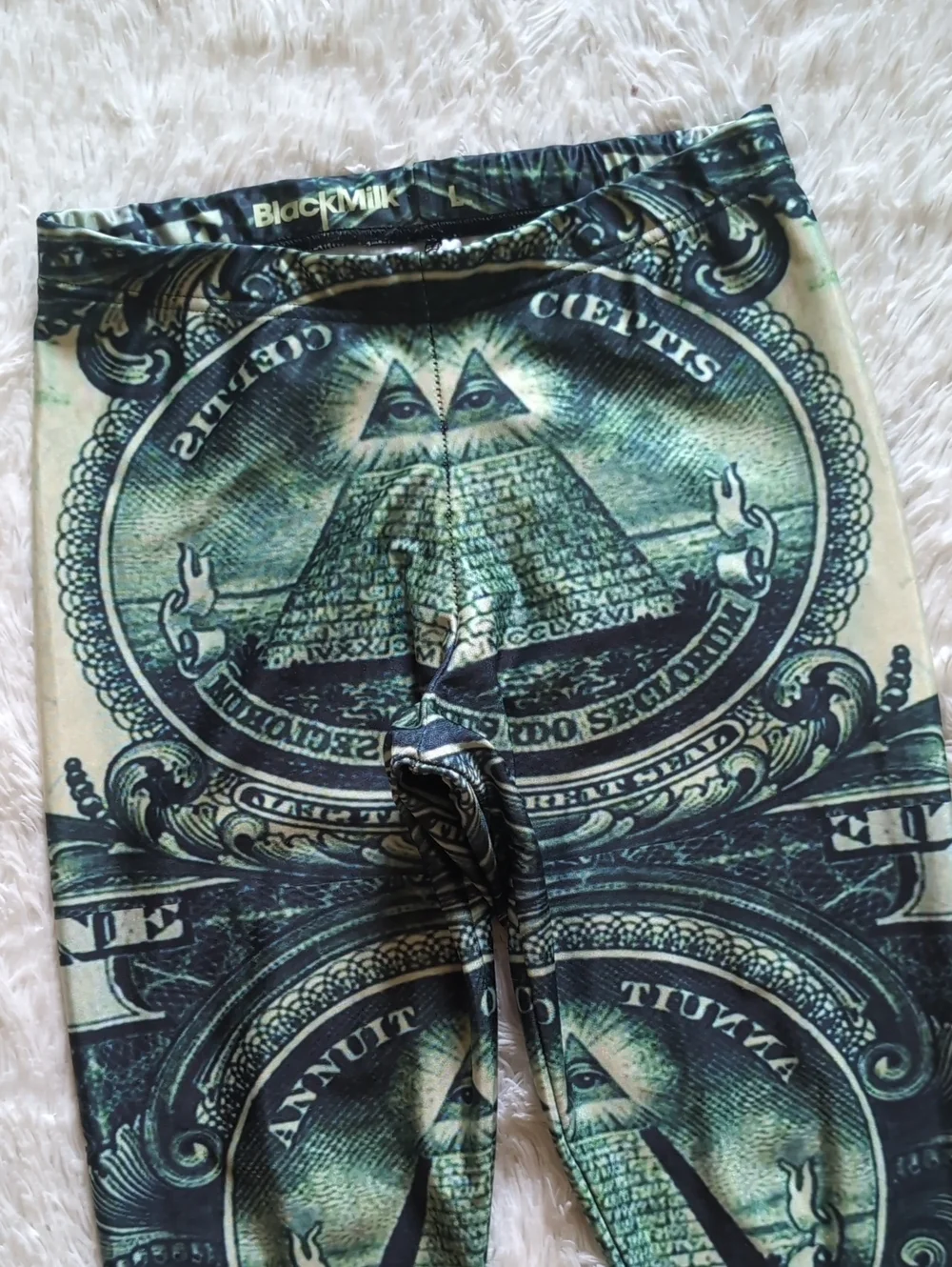 Blackmilk Old School The Dollar Green Illuminati Themed Leggings Size Large - Picture 3 of 13